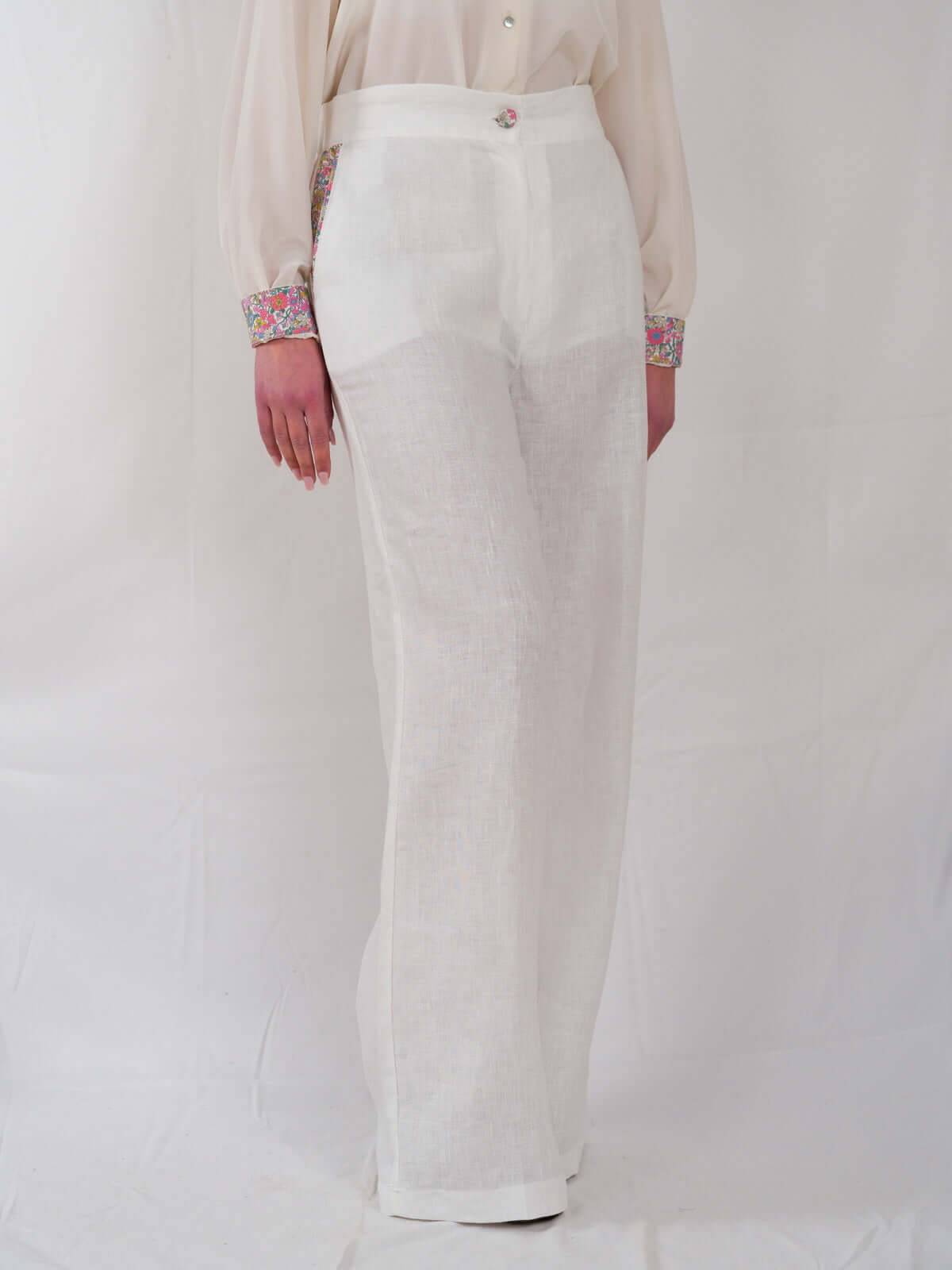 Pantaloni Margaret in lino con dettagli Liberty | Floralia