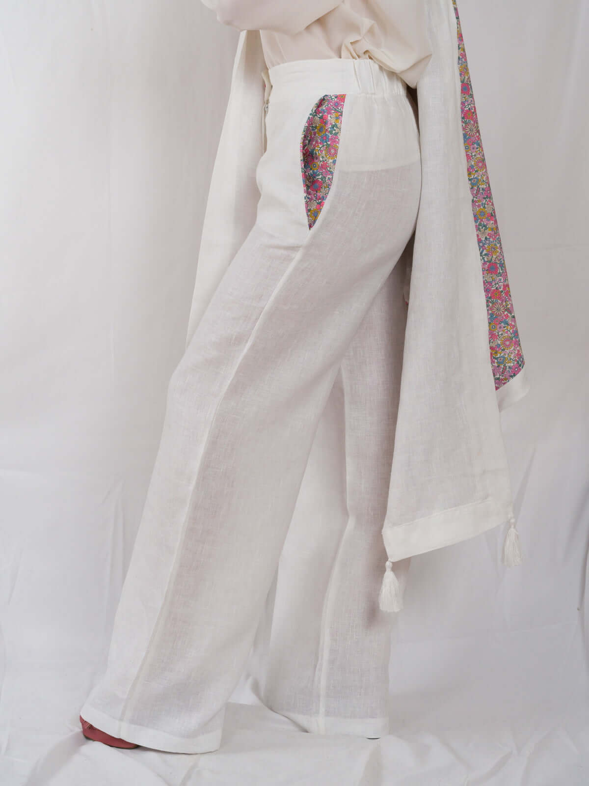 Pantaloni Margaret in lino con dettagli Liberty | Floralia