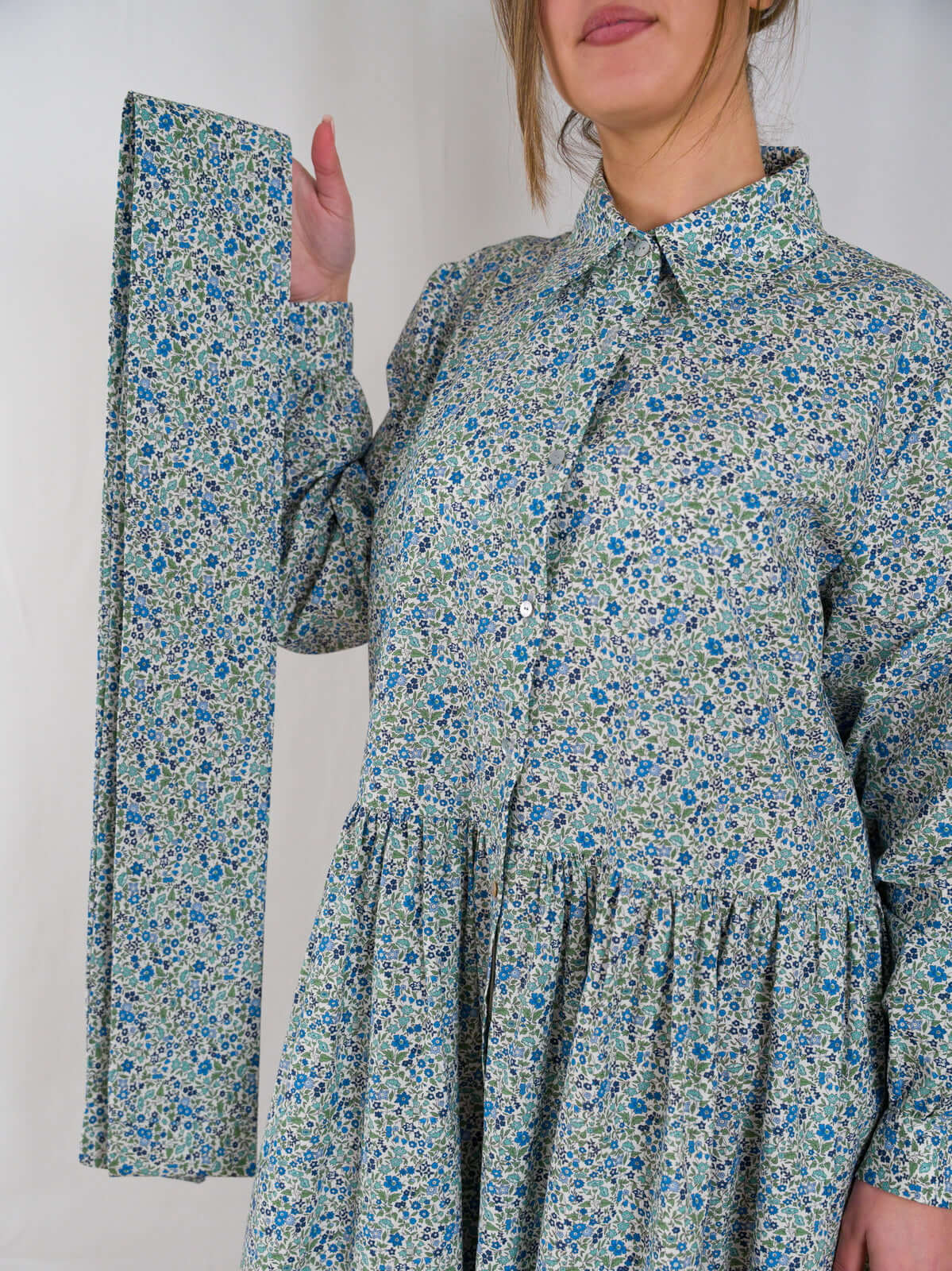 Sofia Dress in Blue Crepe de Chine