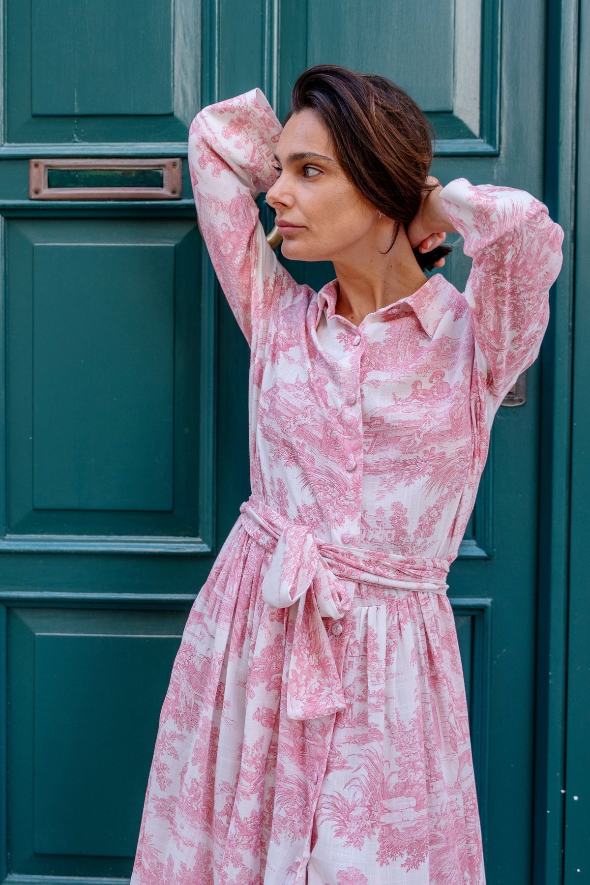 Abito Sofia stampa in Toile de Jouy rosa