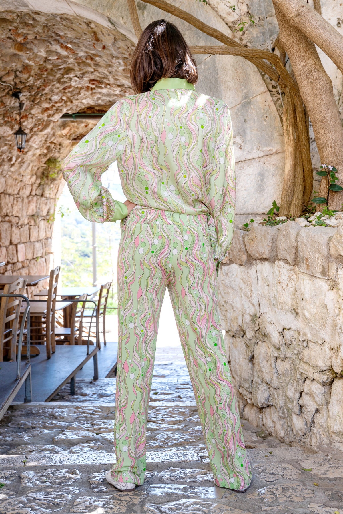Pantalone Marlene in viscosa bolle verdi