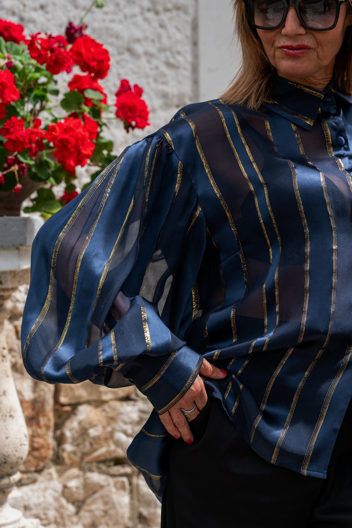 Camicia Ale in Raso di Seta blu