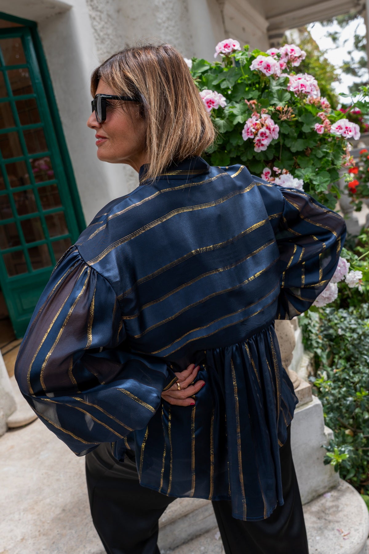 Camicia Ale in Raso di Seta blu