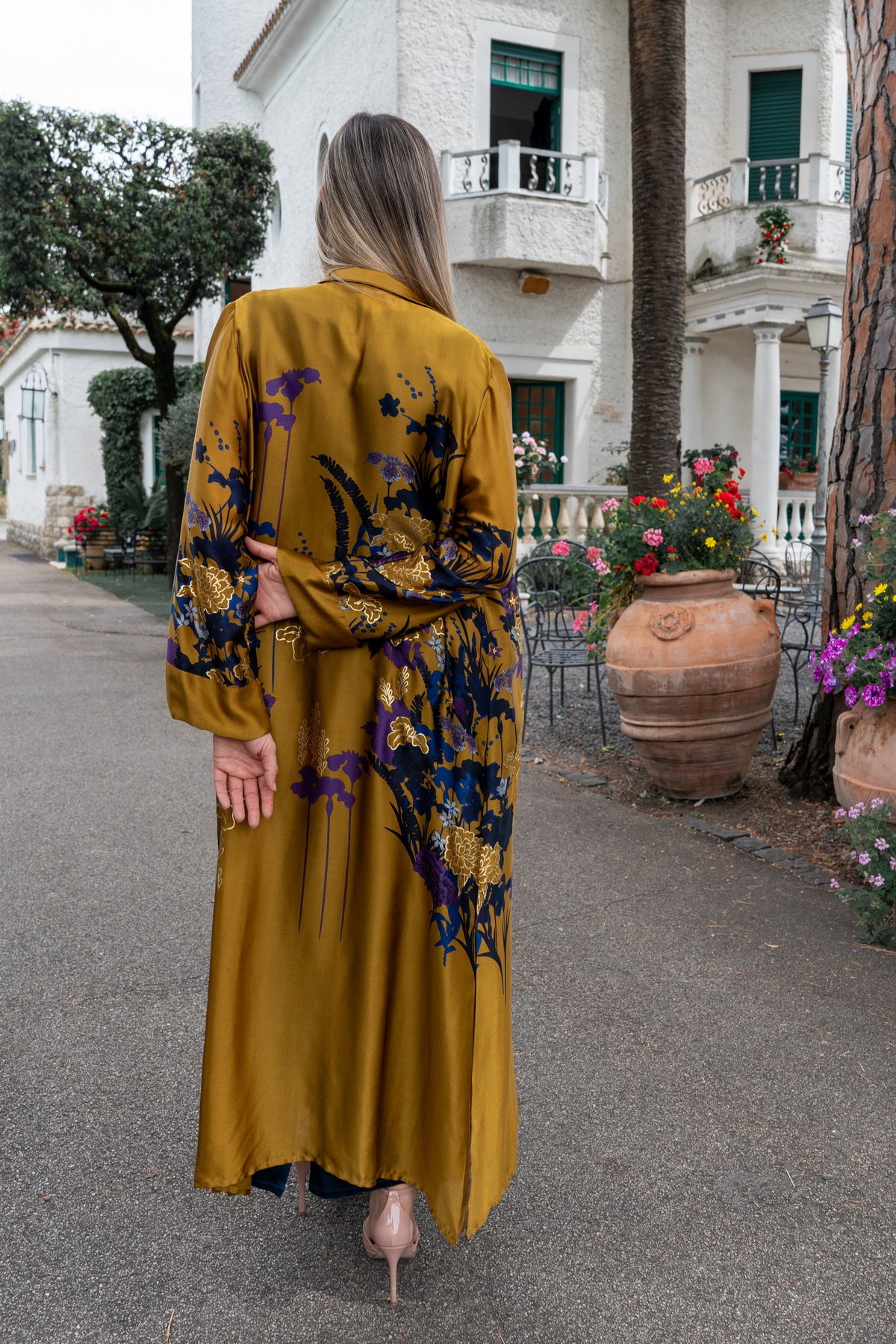 Chemisier Lungo Diana in Raso di Seta Oro