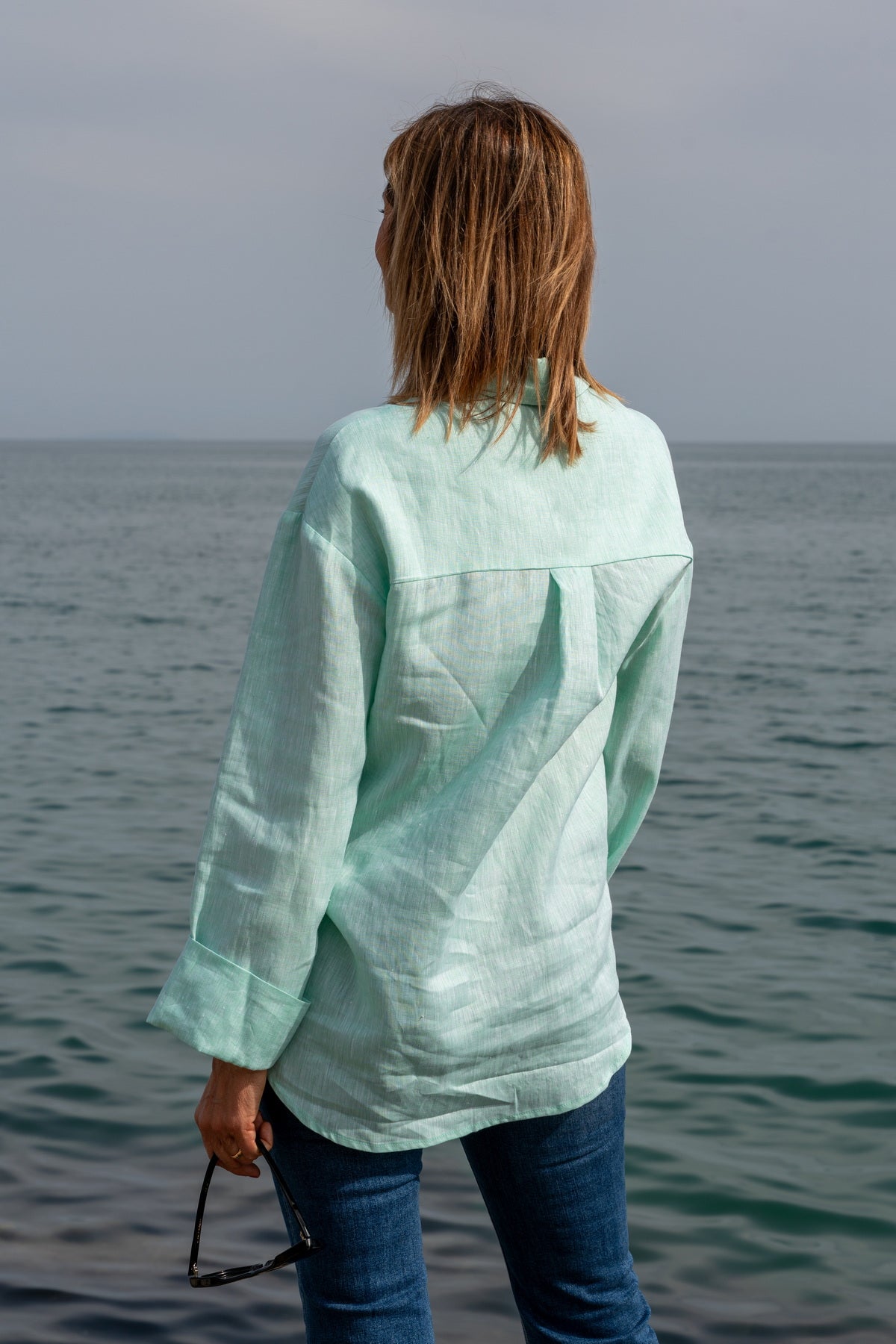 Camicia Capri in lino acquamarina