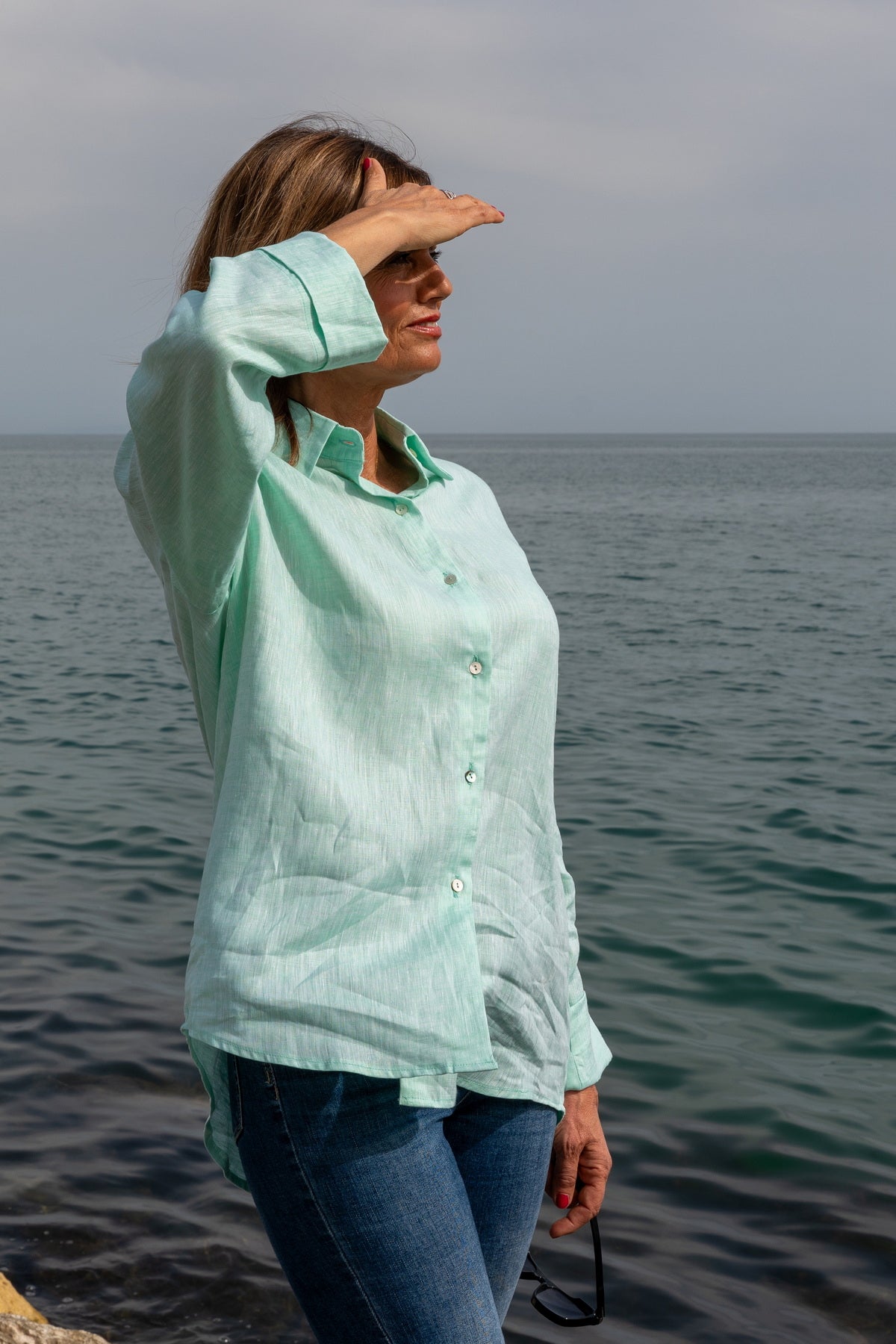 Camicia Capri in lino acquamarina