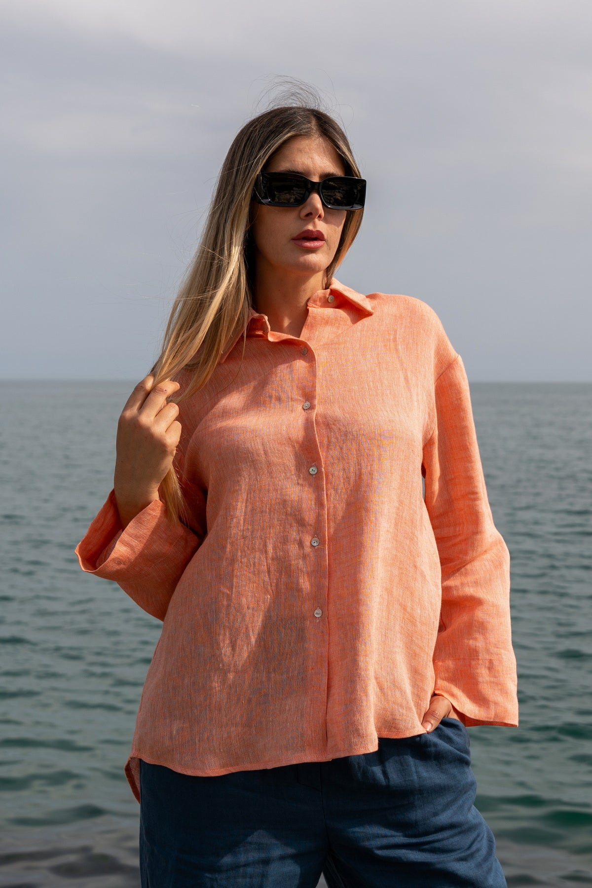 Camicia Capri in lino pesca