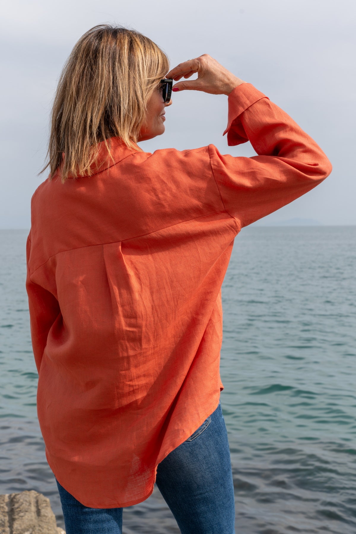 Camicia Capri in lino corallo