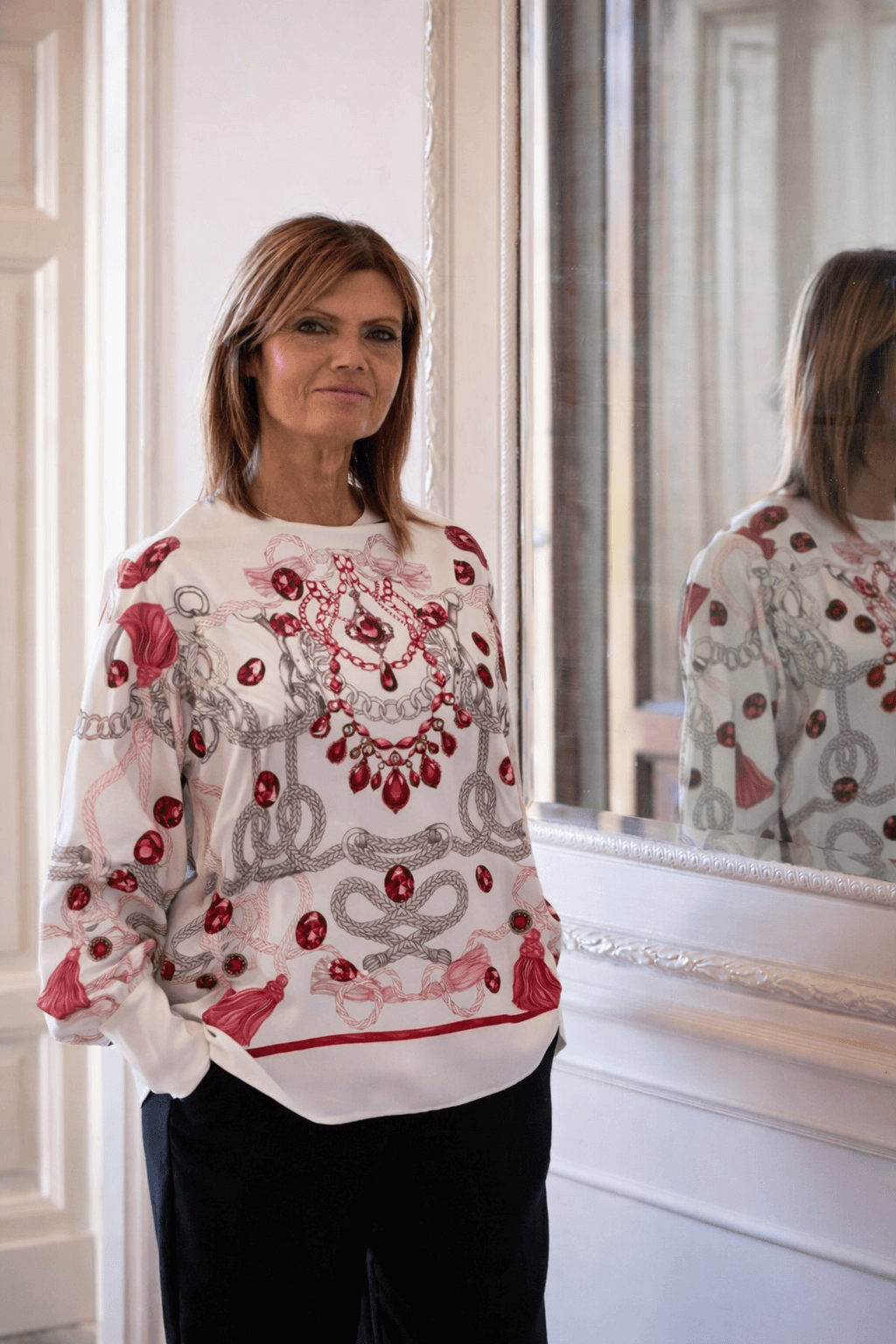 Blusa Elisabeth in twill di seta Rubino