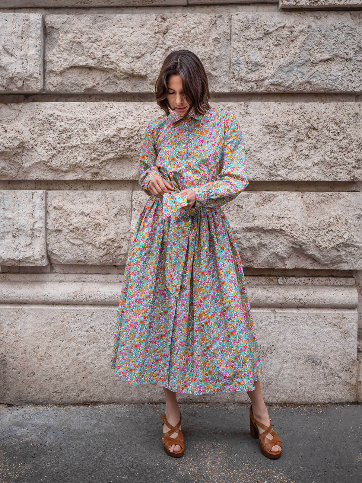 Sofia Dress in Blue Crepe de Chine