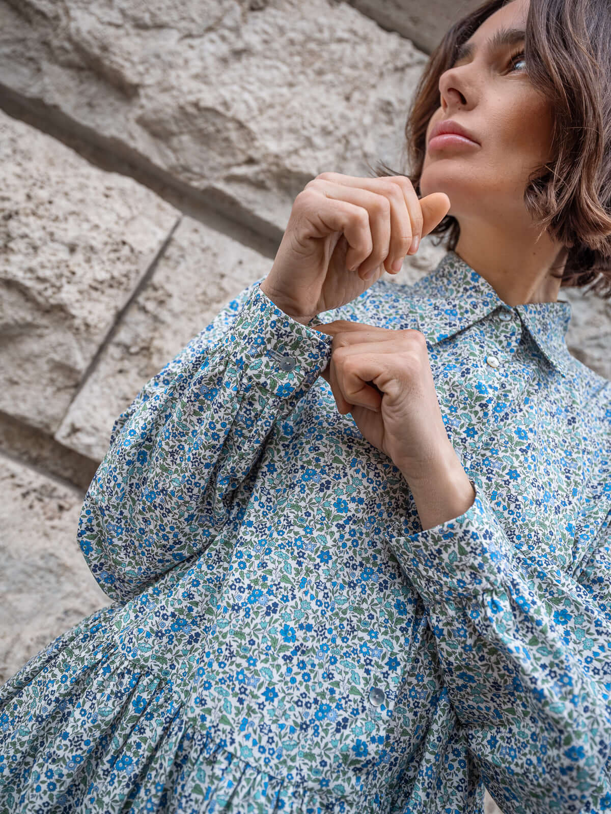 Sofia Dress in Blue Crepe de Chine