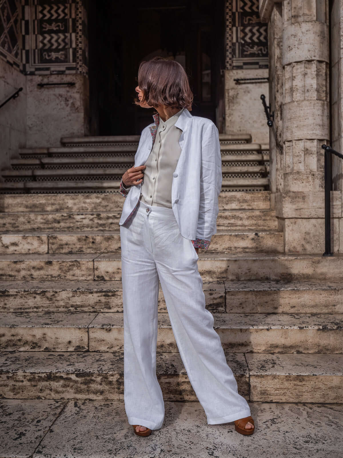 Pantaloni Margaret in lino con dettagli Liberty | Floralia