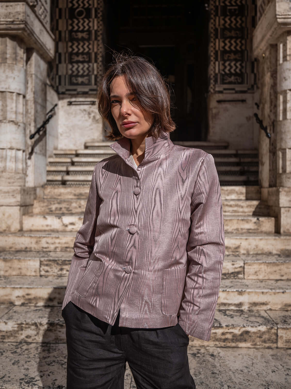 Giacca Calla in Mikado Rosa e Argento | Atelier Floralia