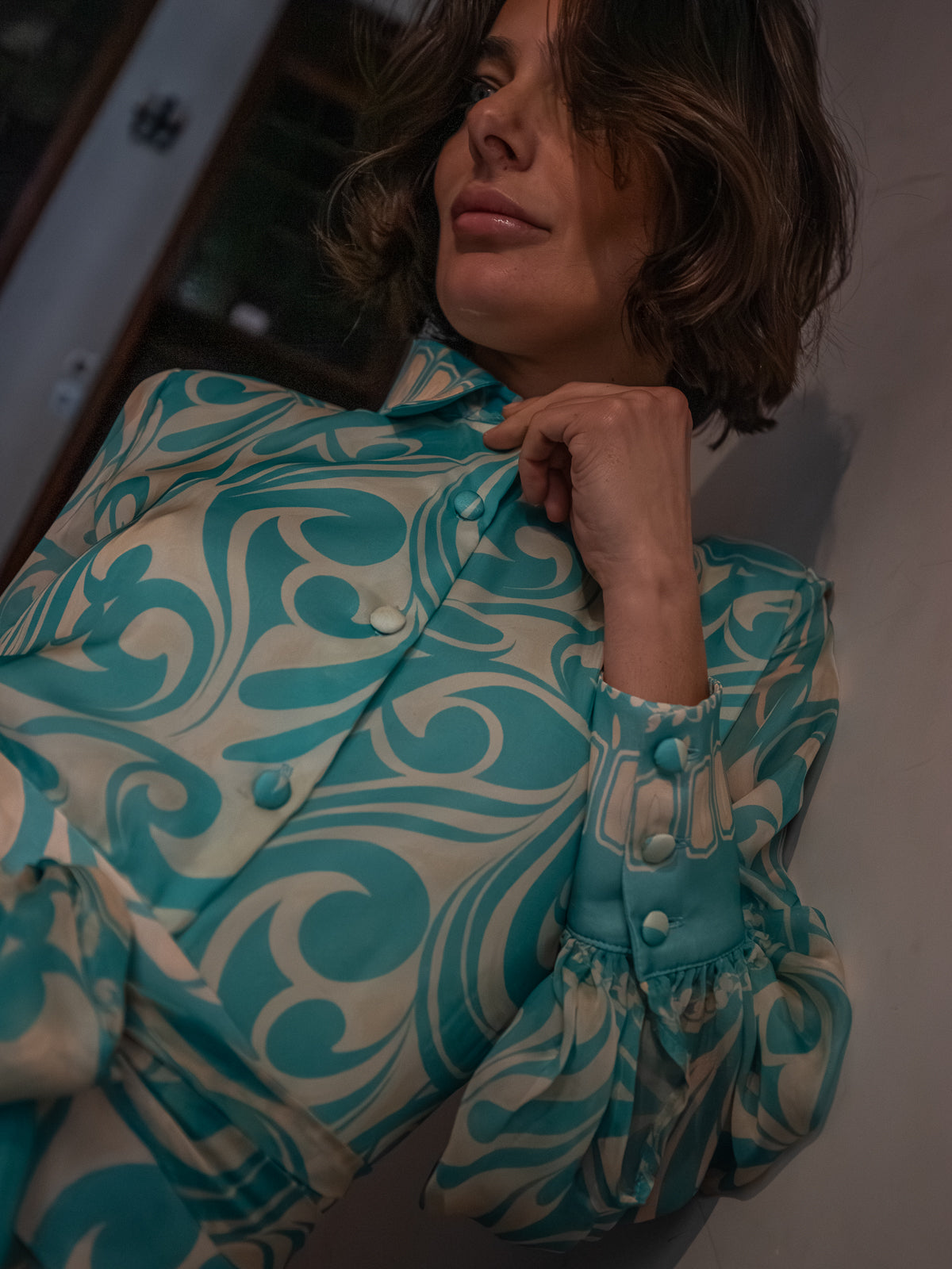 Abito Sofia in chiffon di seta turchese