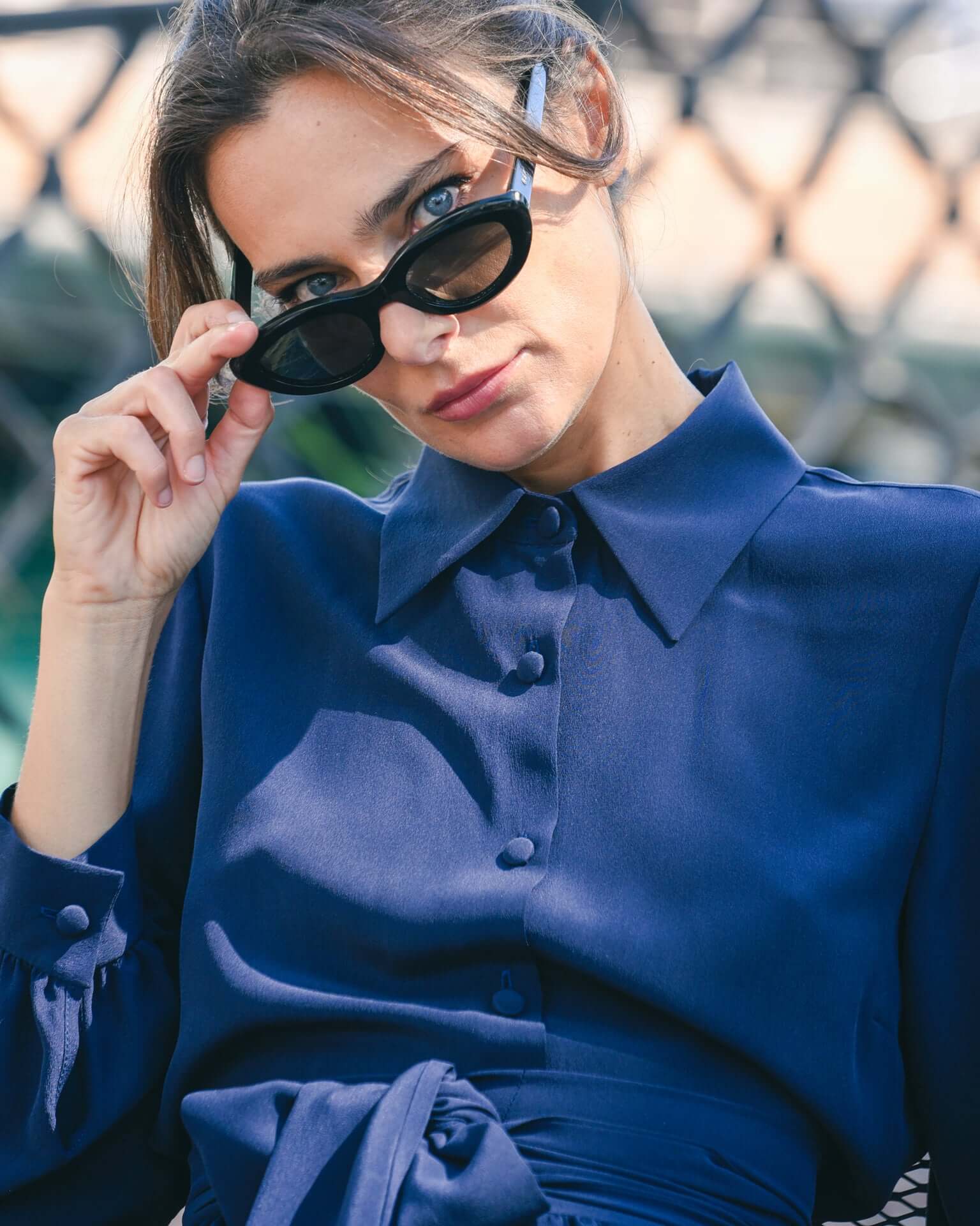 Abito Sofia in Crepe de Chine Blu