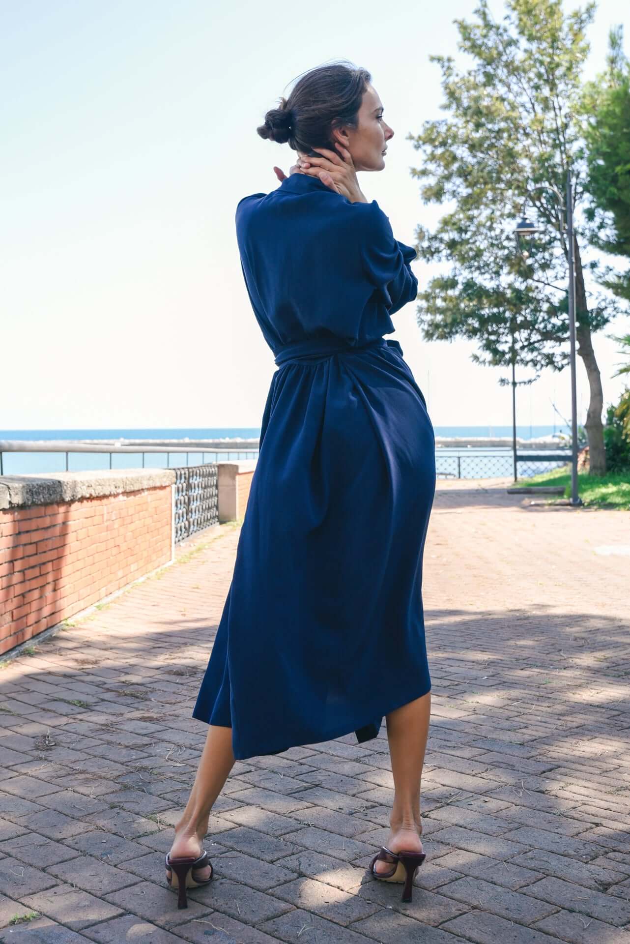 Abito Sofia in Crepe de Chine Blu