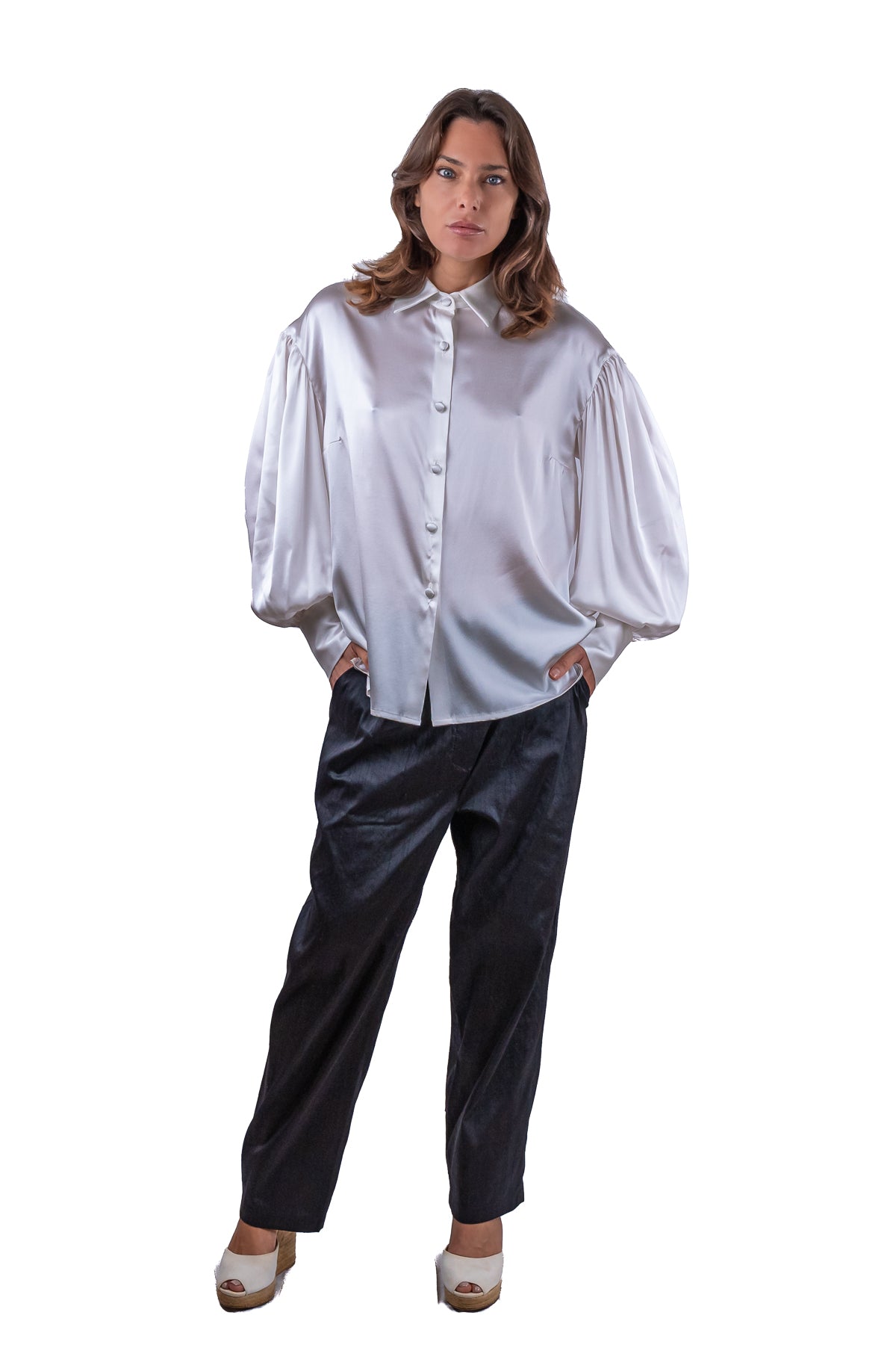 Camicia Ale in Raso di Seta bianca