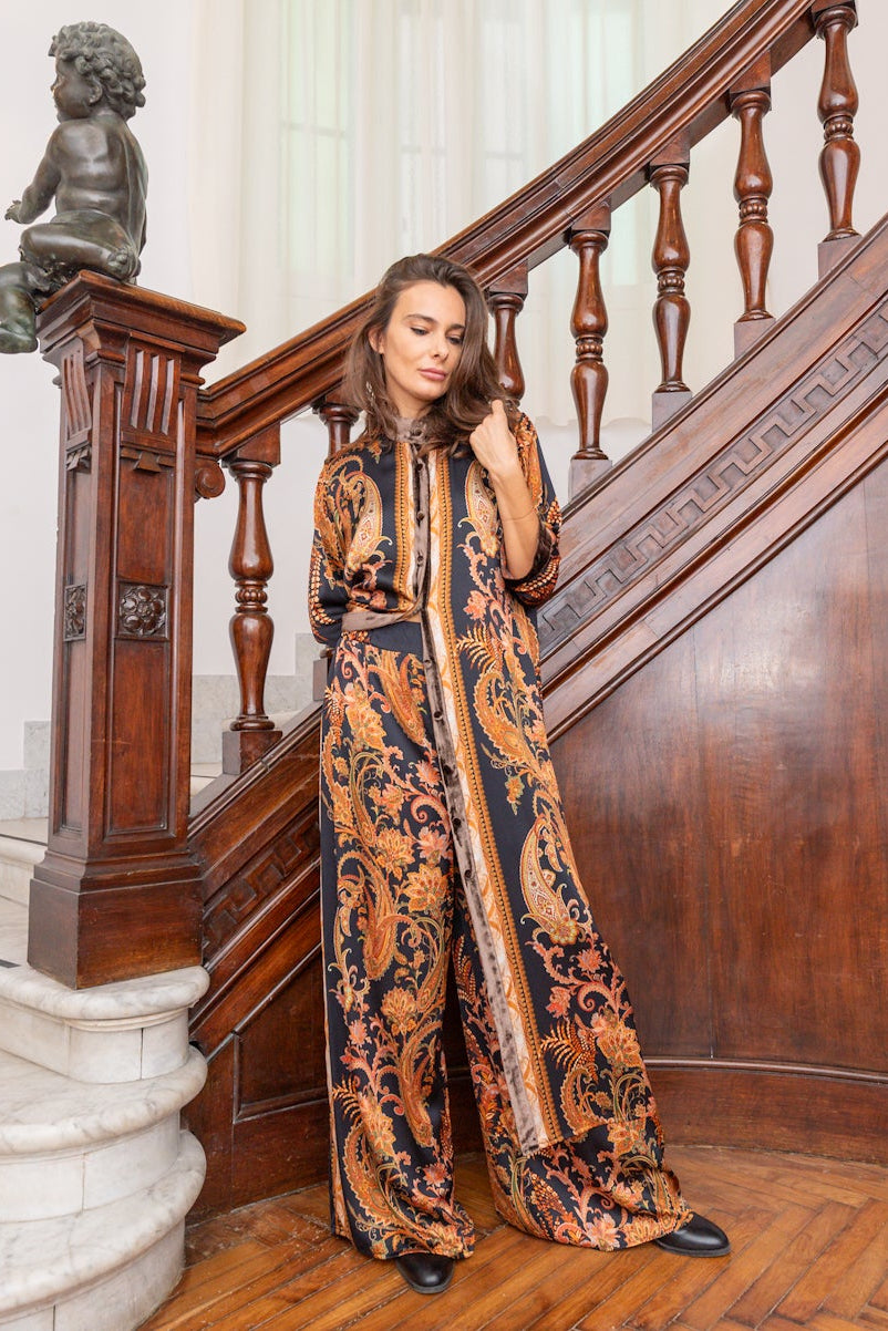 Chemisier in Seta con Dettagli in Velluto Delhi