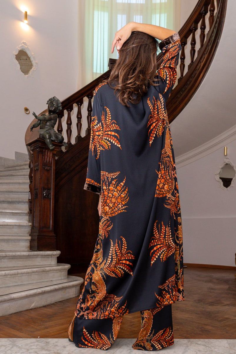 Chemisier in Seta con Dettagli in Velluto Delhi