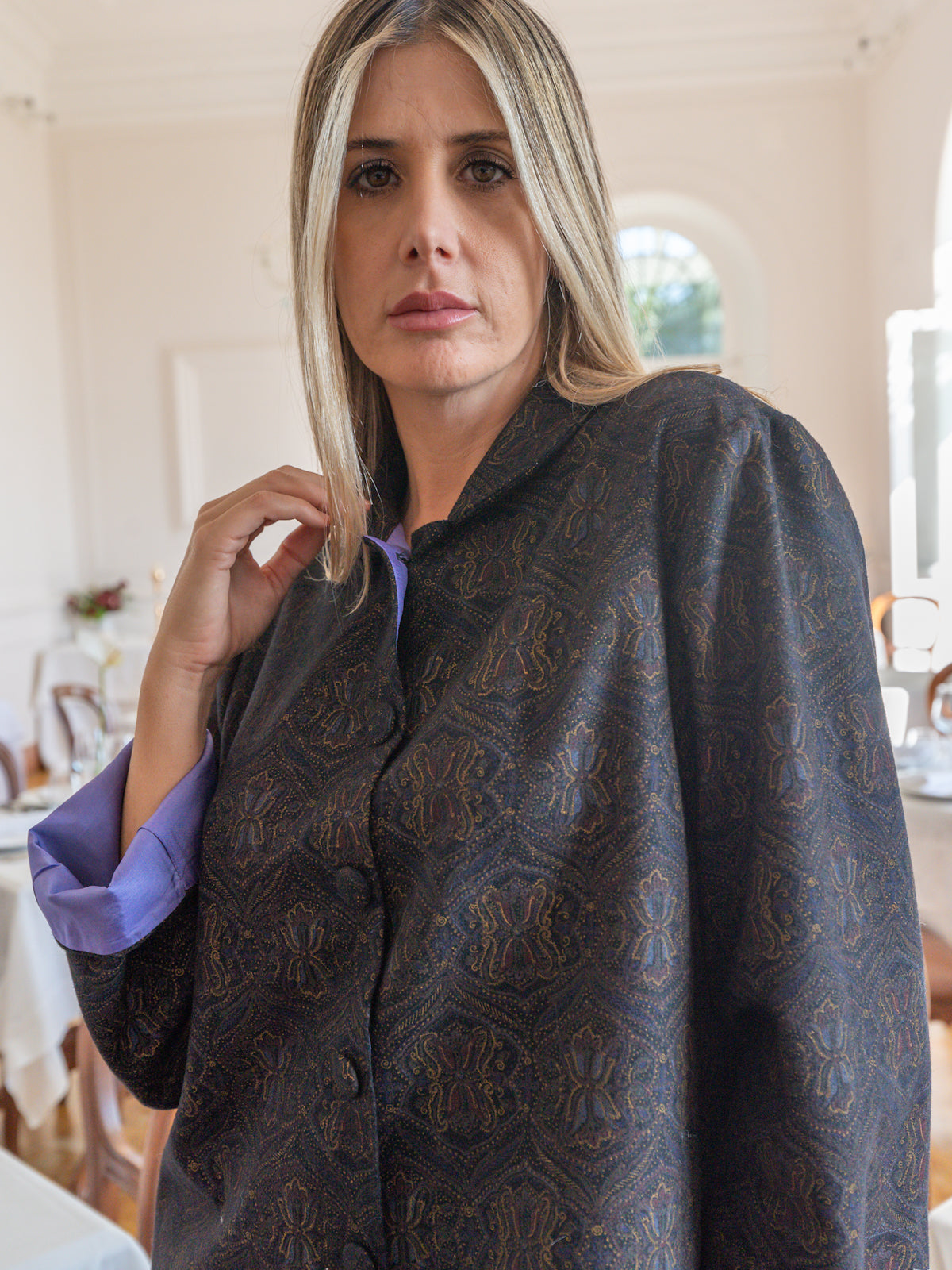 Giacca camicia José in lana e riporti viola