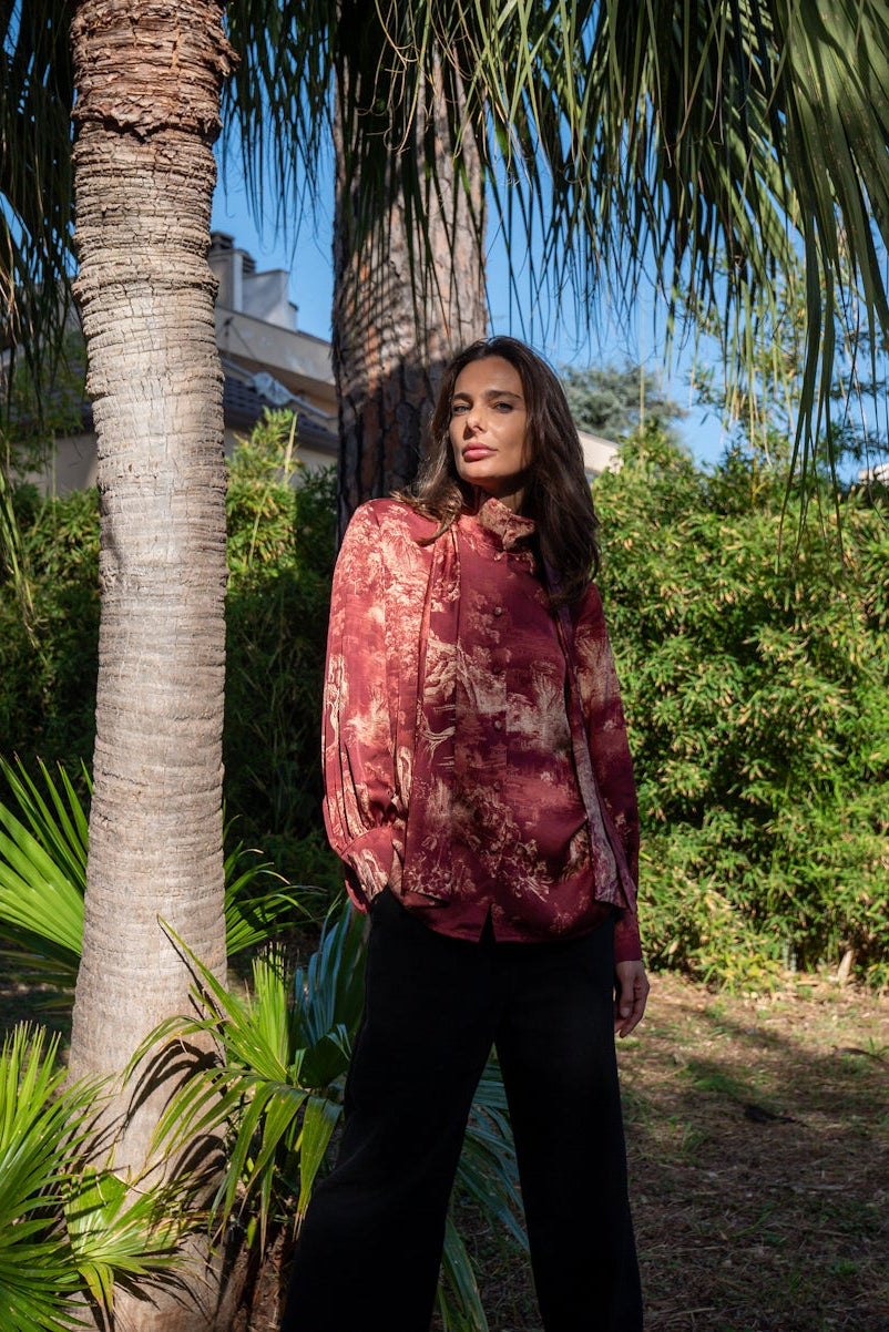 Camicia oriente abbottonatura Frontale Borgogna