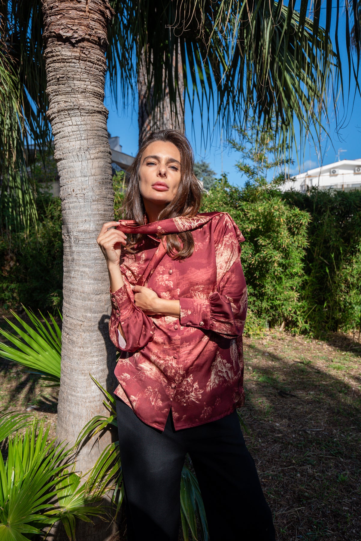 Camicia oriente abbottonatura Frontale Borgogna