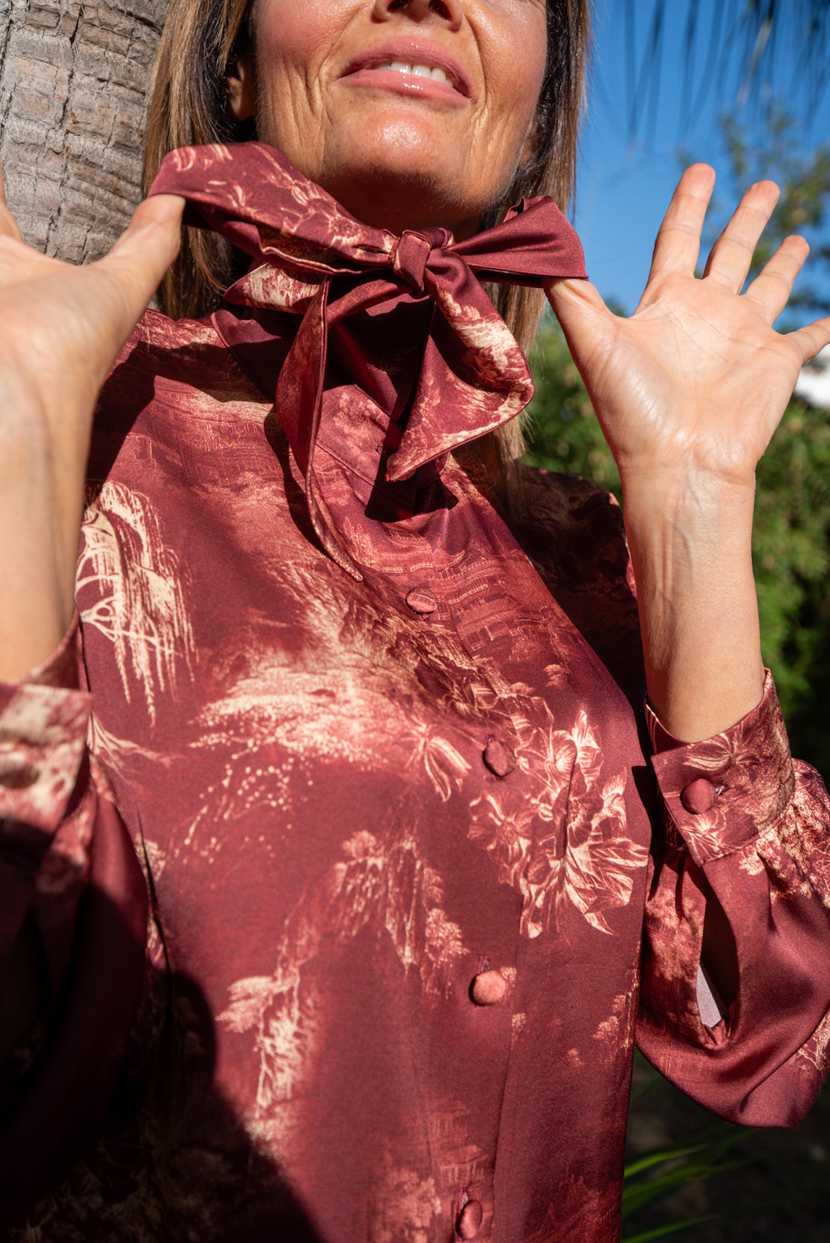 Camicia oriente abbottonatura Frontale Borgogna