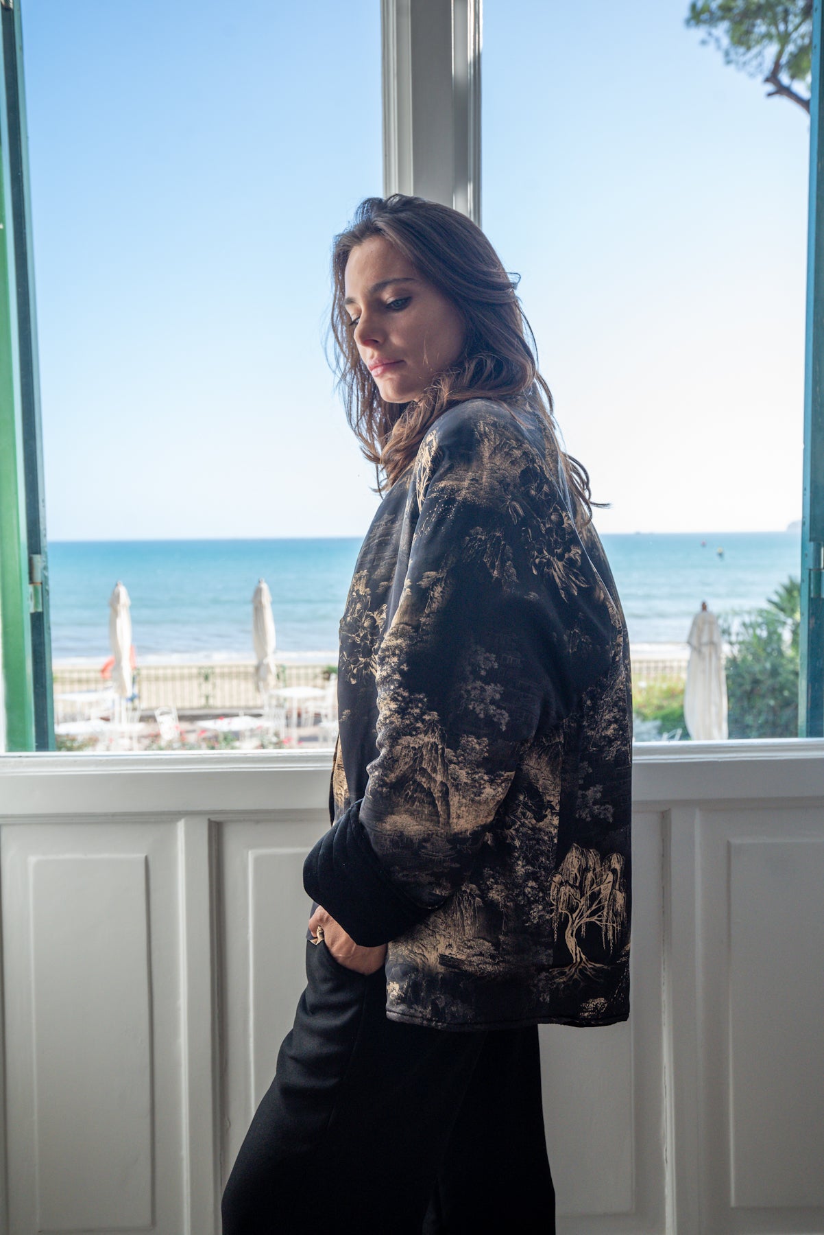 Piumino Reglan Reverso in Velluto e nero Oriente