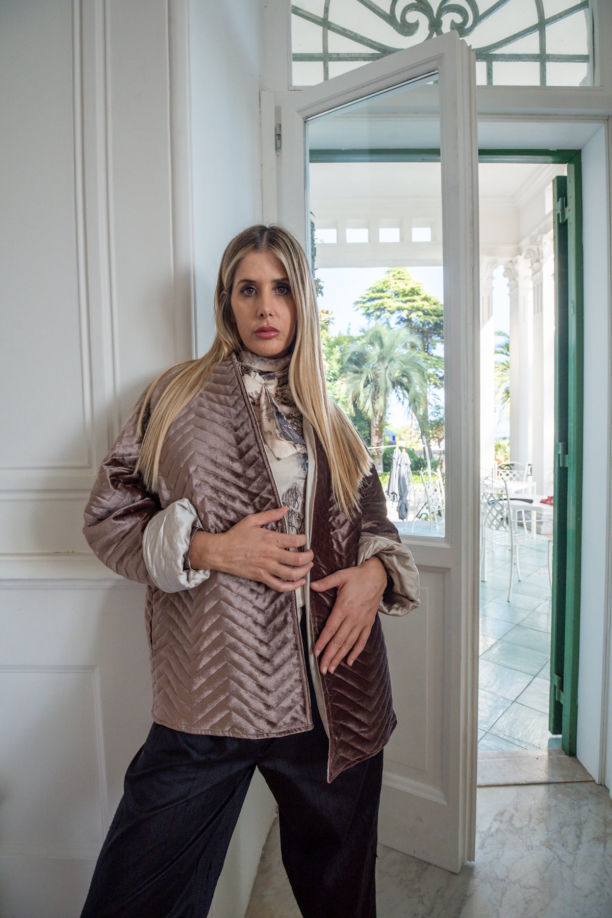 Piumino Reglan Reverso in Velluto Marrone