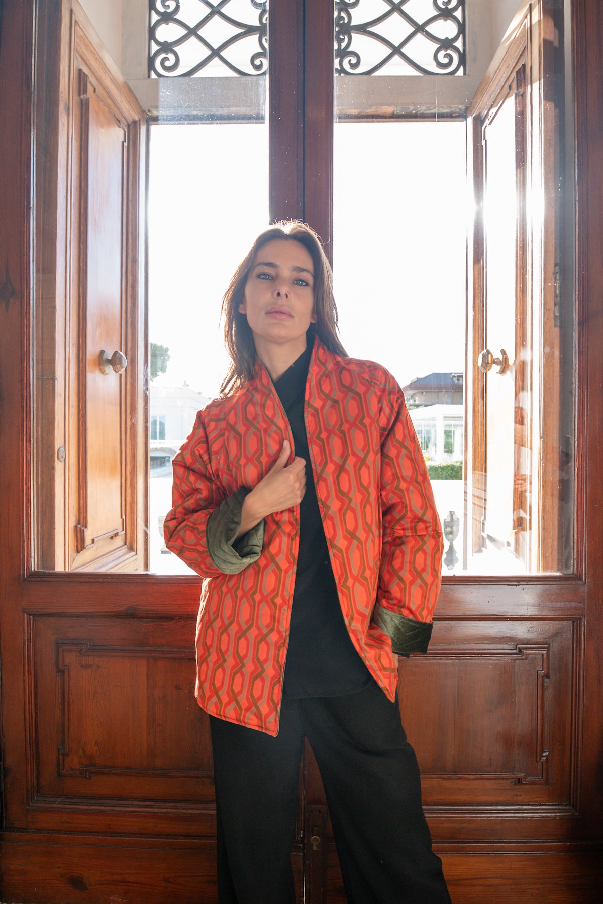 Piumino Reglan Reverso in Velluto Verde e danza rosso