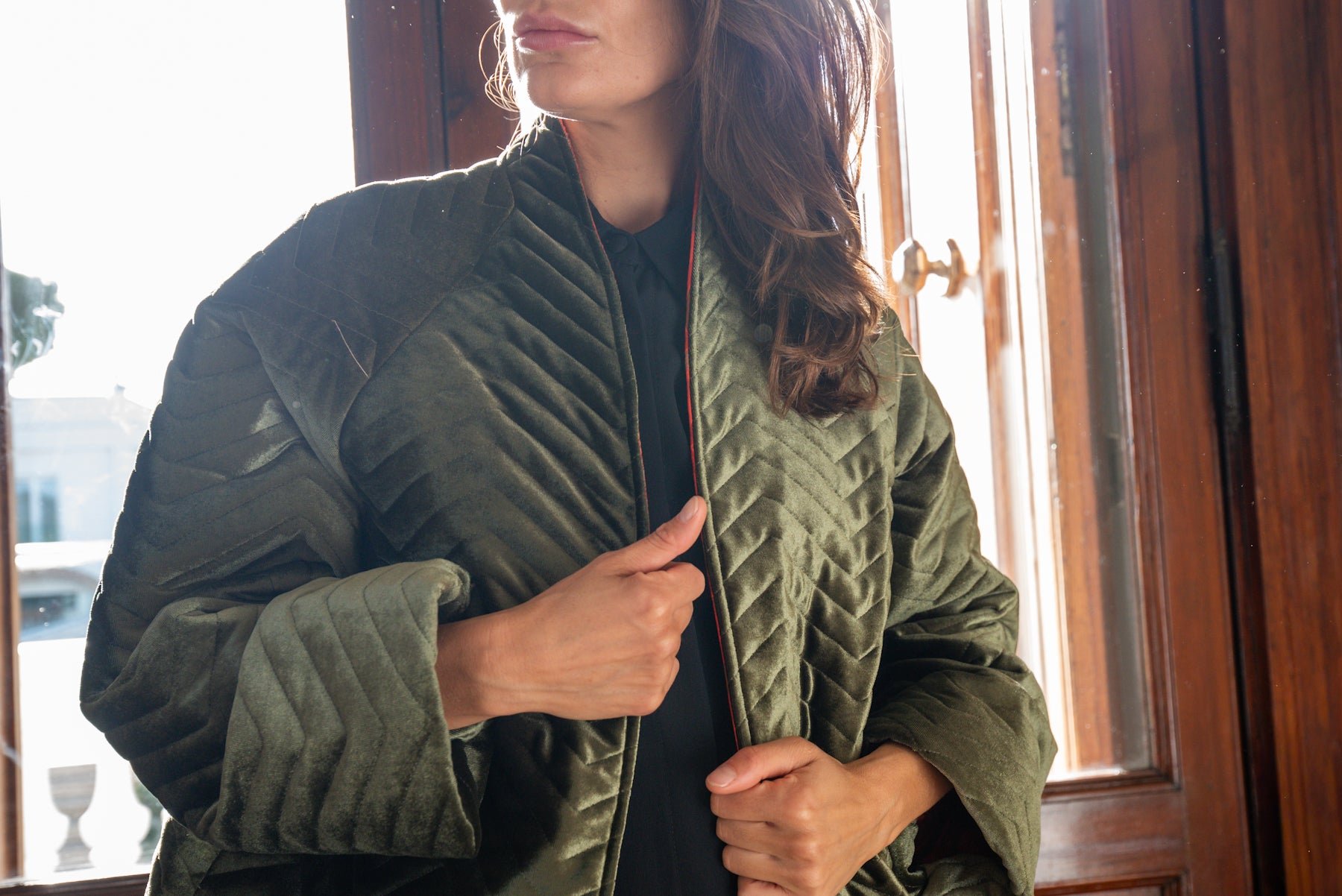 Piumino Reglan Reverso in Velluto Verde