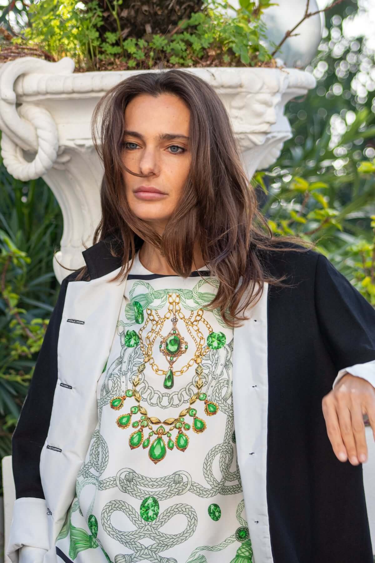 Blusa Elisabeth in twill di seta smeraldo