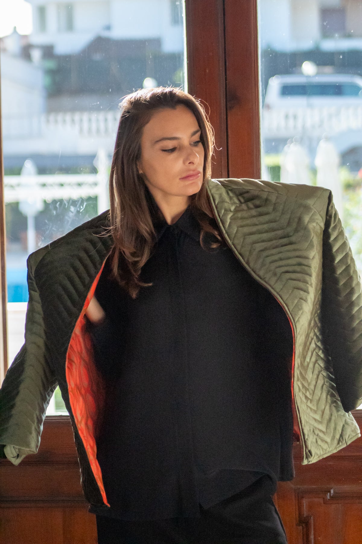 Piumino Reglan Reverso in Velluto Verde e danza rosso