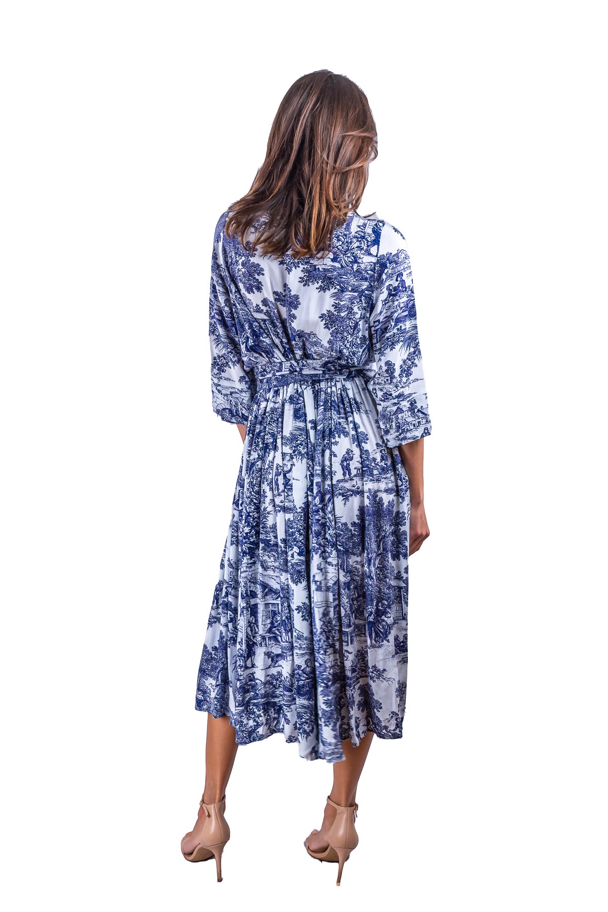 Abito Sofia stampa in Toile de Jouy Blu