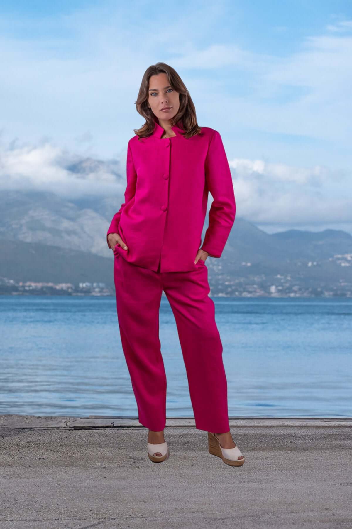 Giacca José in lino fucsia