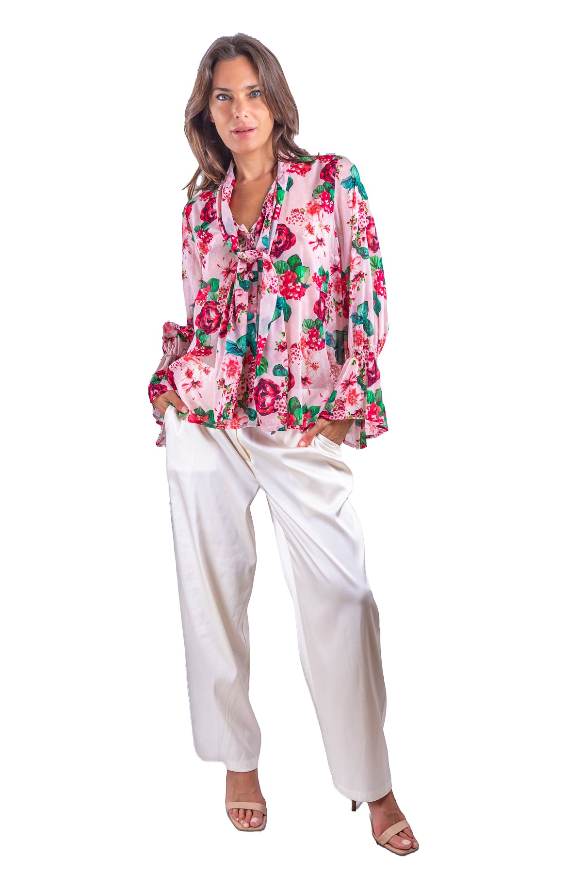 Blusa Letizia Rosa in fiore in chiffon