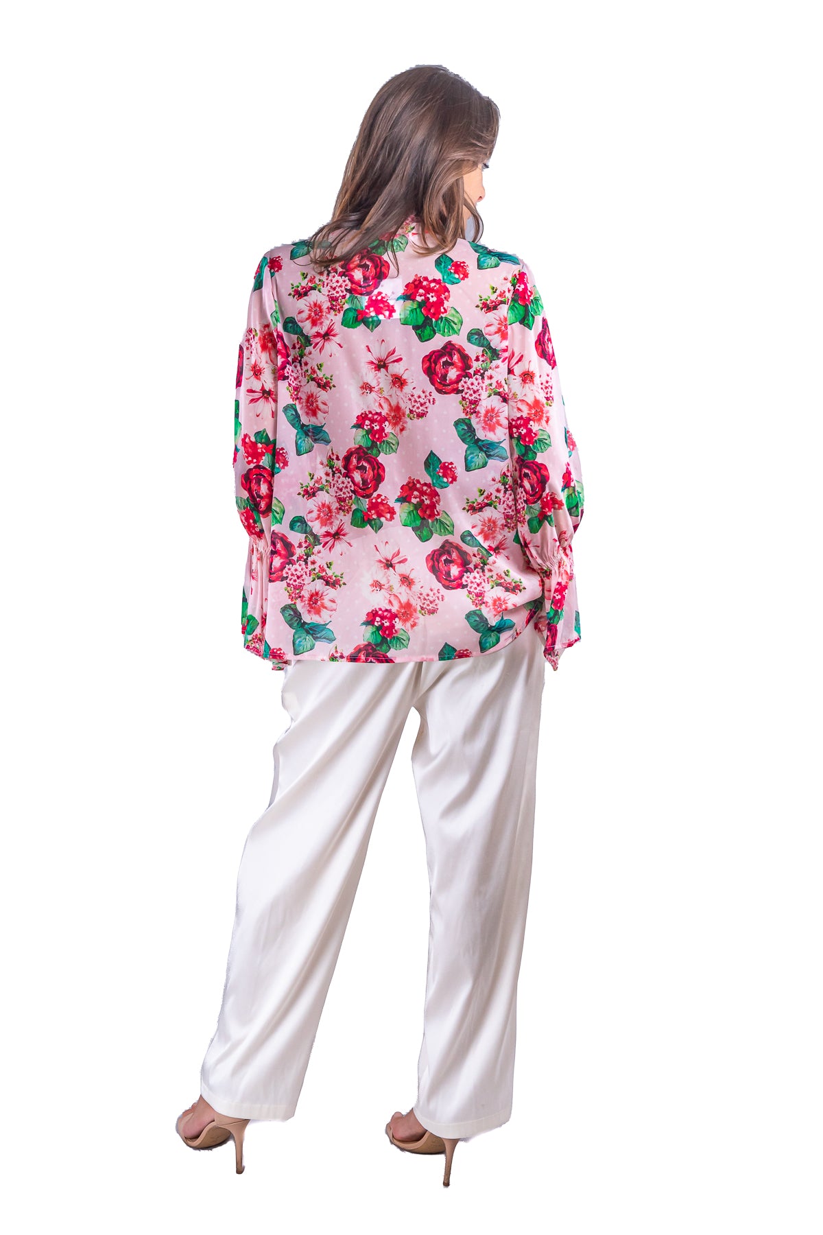 Blusa Letizia Rosa in fiore in chiffon