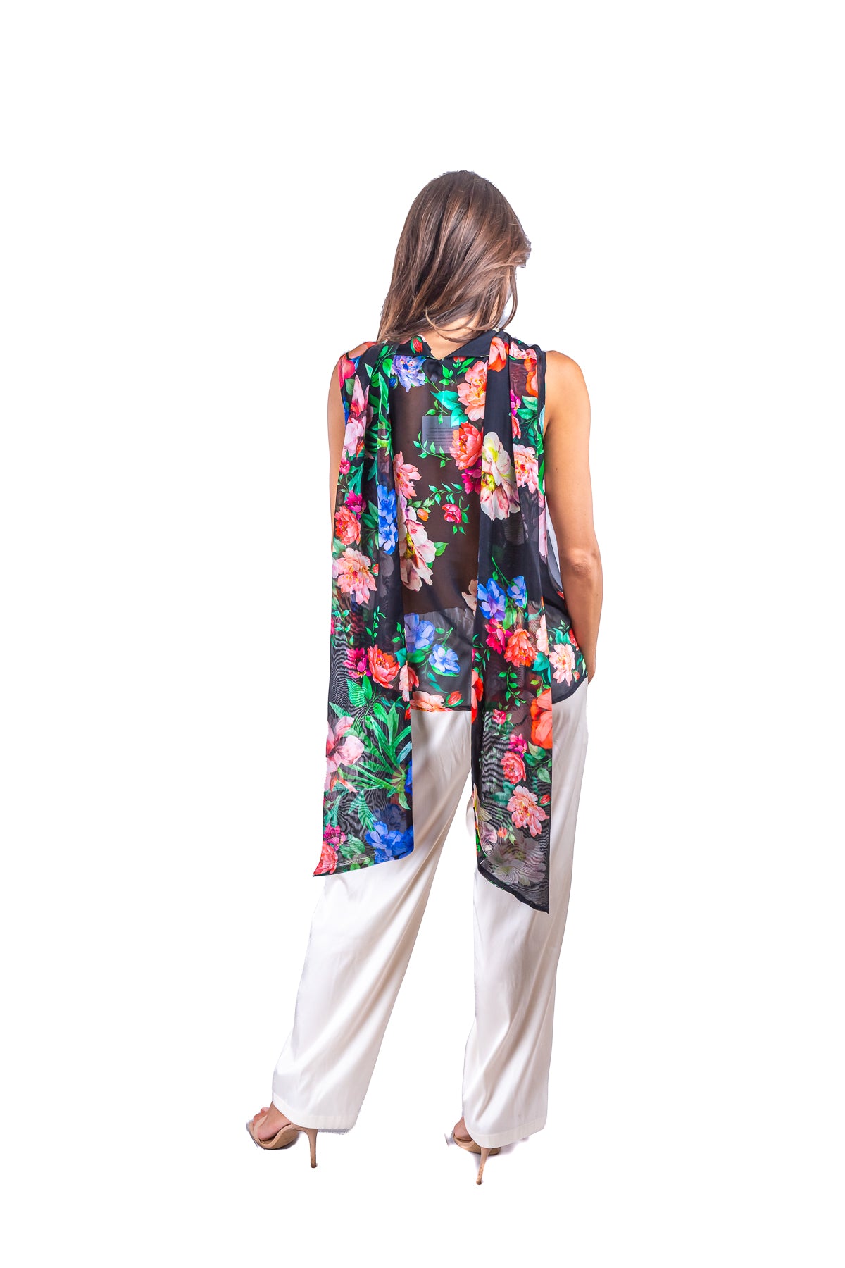 Top Letizia Giardini di Ninfa con base nera in chiffon