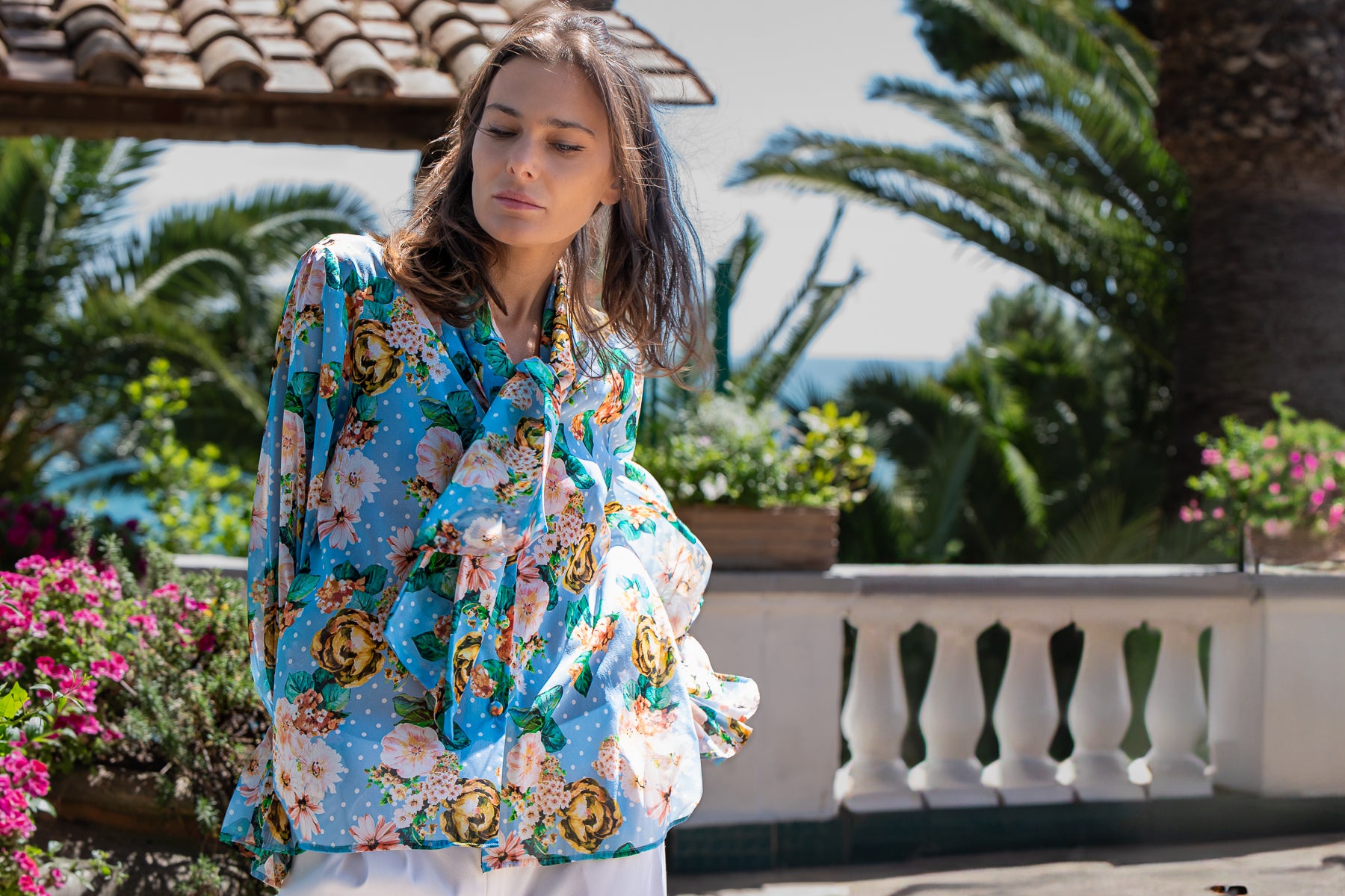 Blusa Letizia Cielo in fiore in chiffon