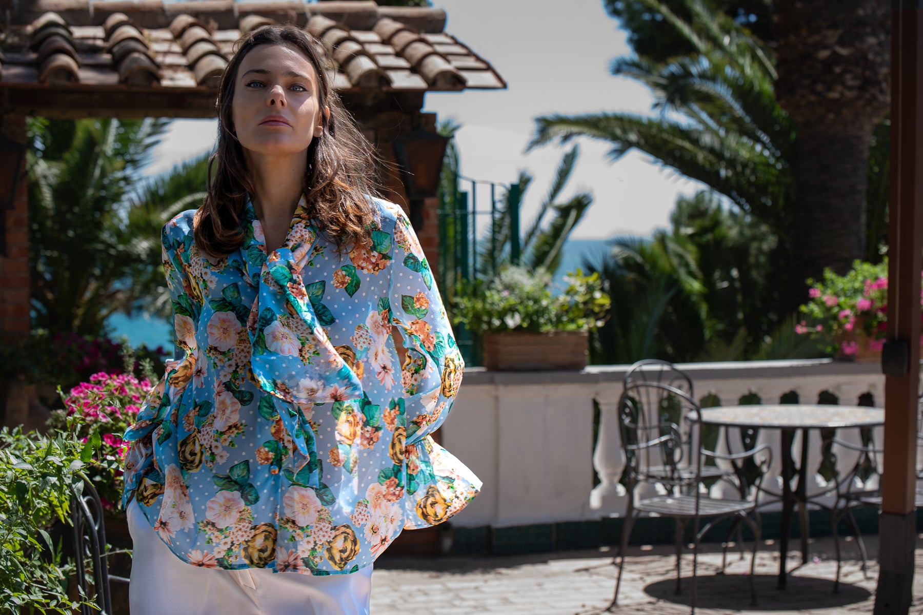 Blusa Letizia Cielo in fiore in chiffon