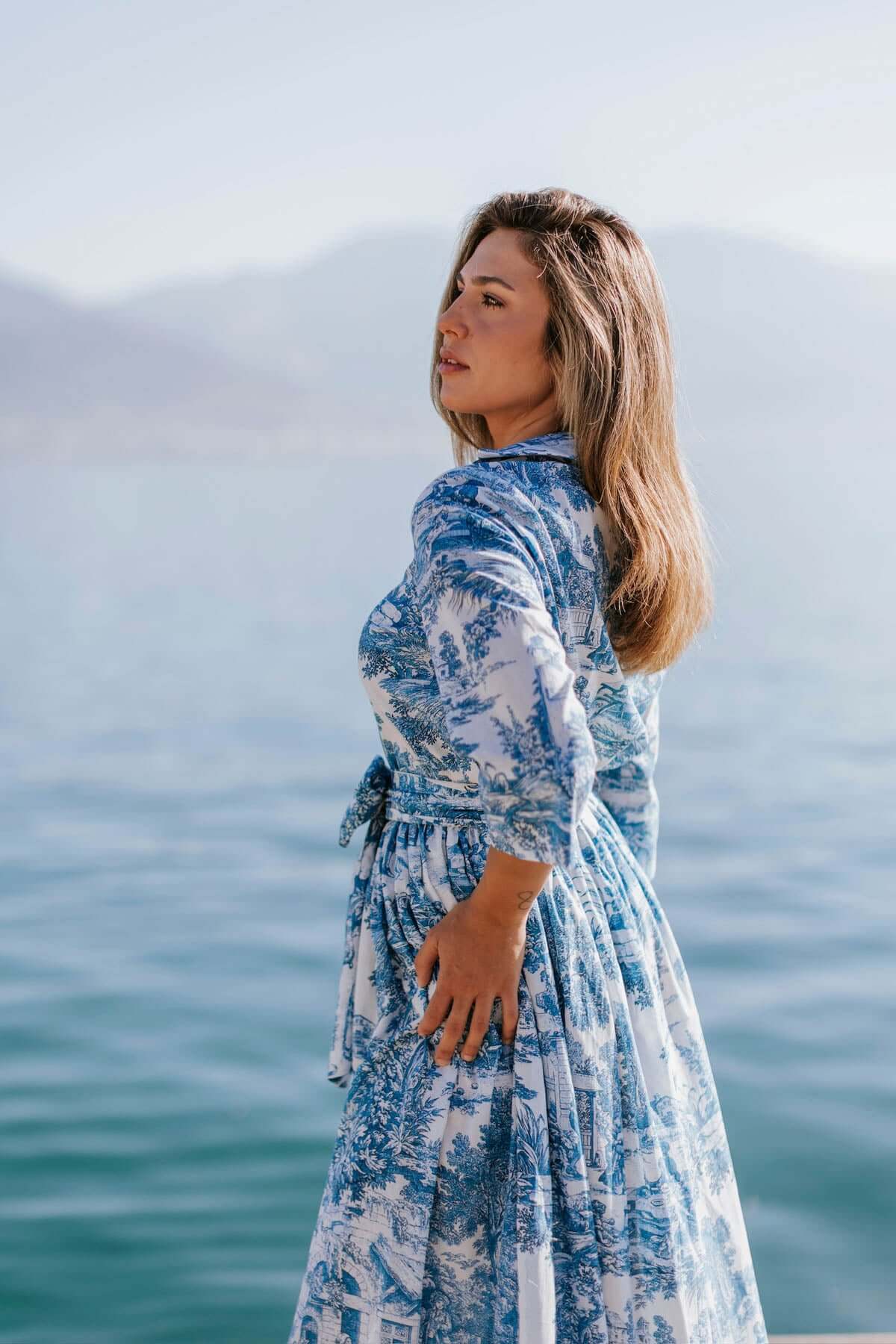 Abito Sofia stampa in toile de Jouy Blu