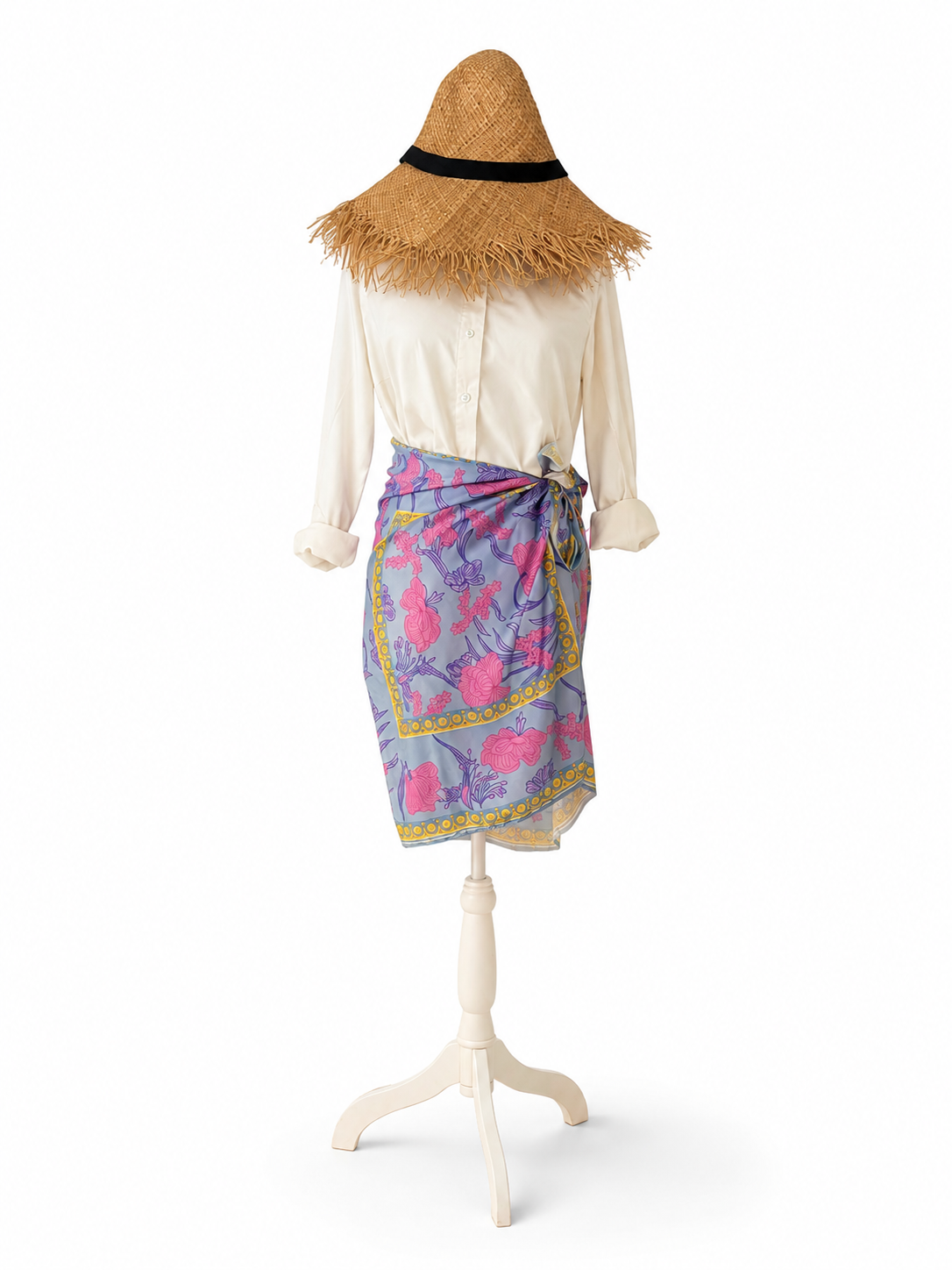 Gonna Pareo in seta  fiori   motivo foulard