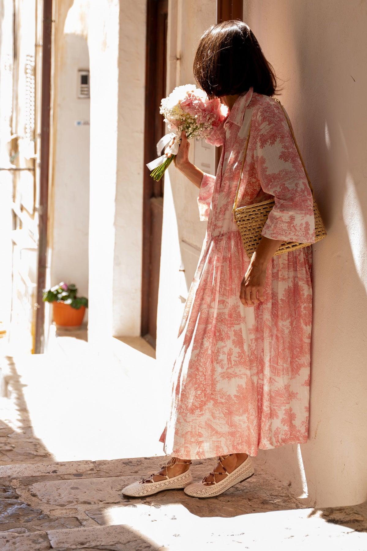 Abito Sofia stampa in Toile de Jouy rosa