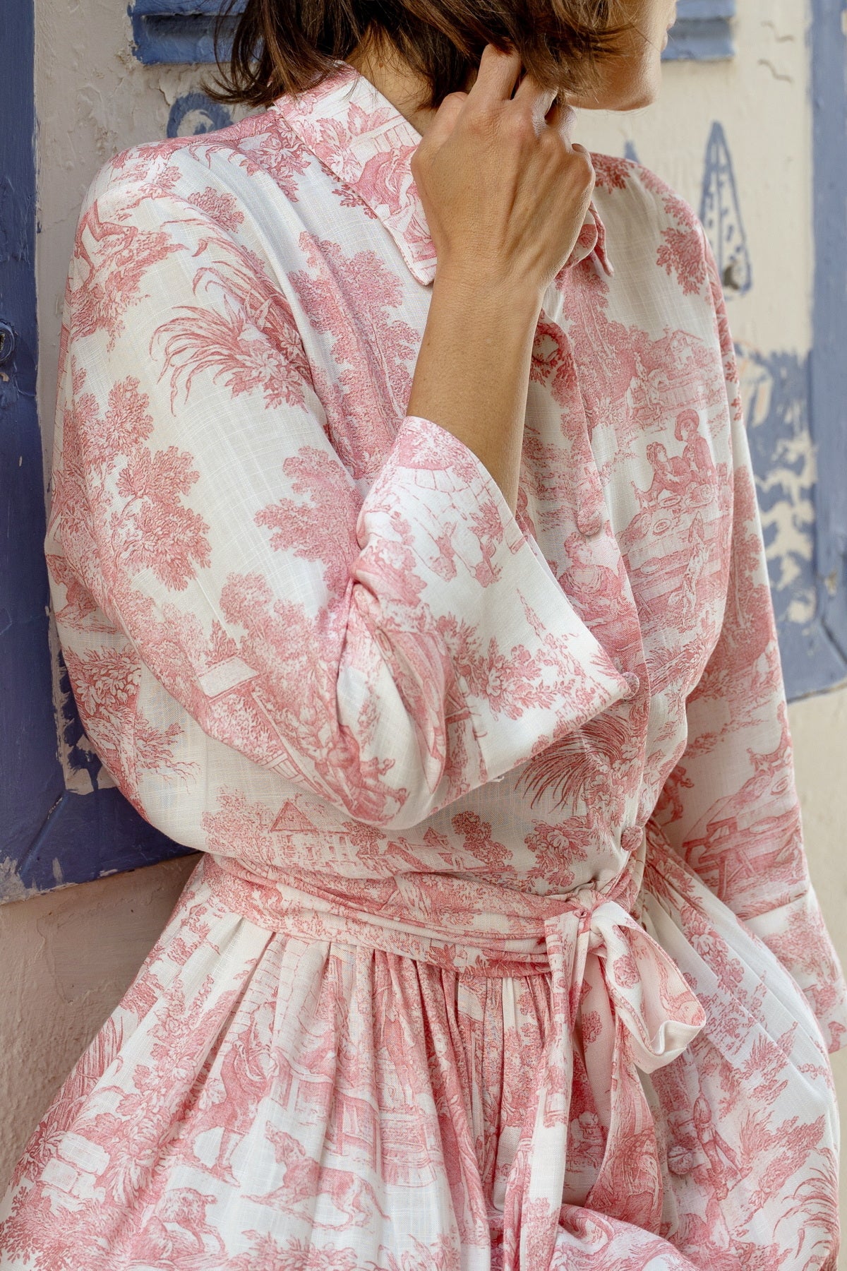 Abito Sofia stampa in Toile de Jouy rosa