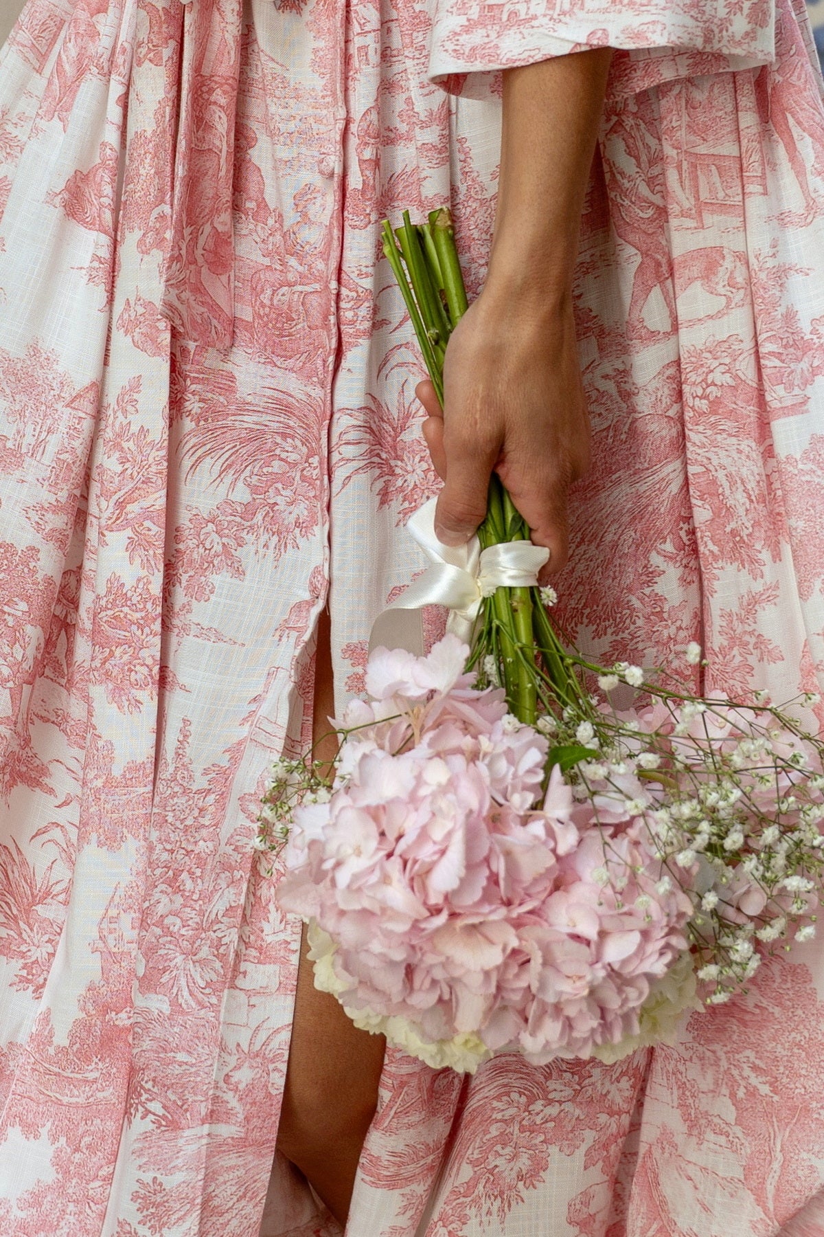 Abito Sofia stampa in Toile de Jouy rosa