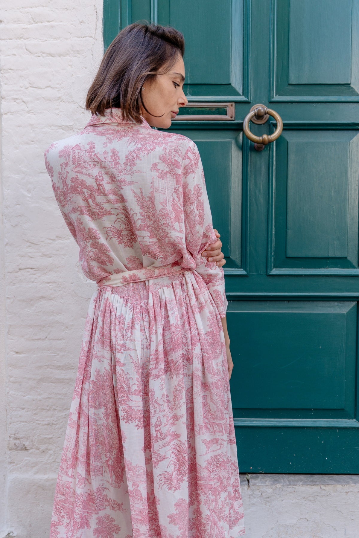 Abito Sofia stampa in Toile de Jouy rosa
