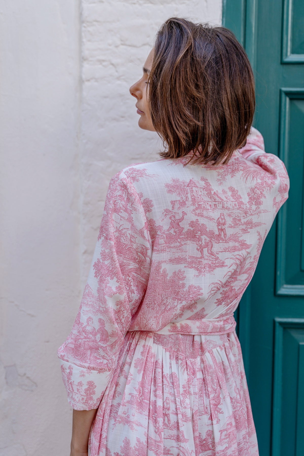 Abito Sofia stampa in Toile de Jouy rosa