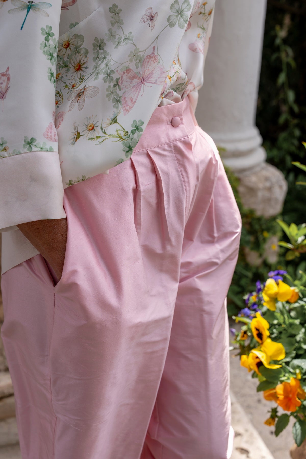 Pantalone Margaret in shantung rosa