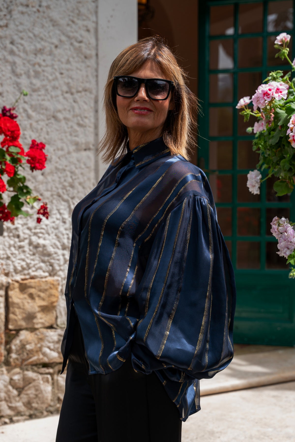 Camicia Ale in Raso di Seta blu