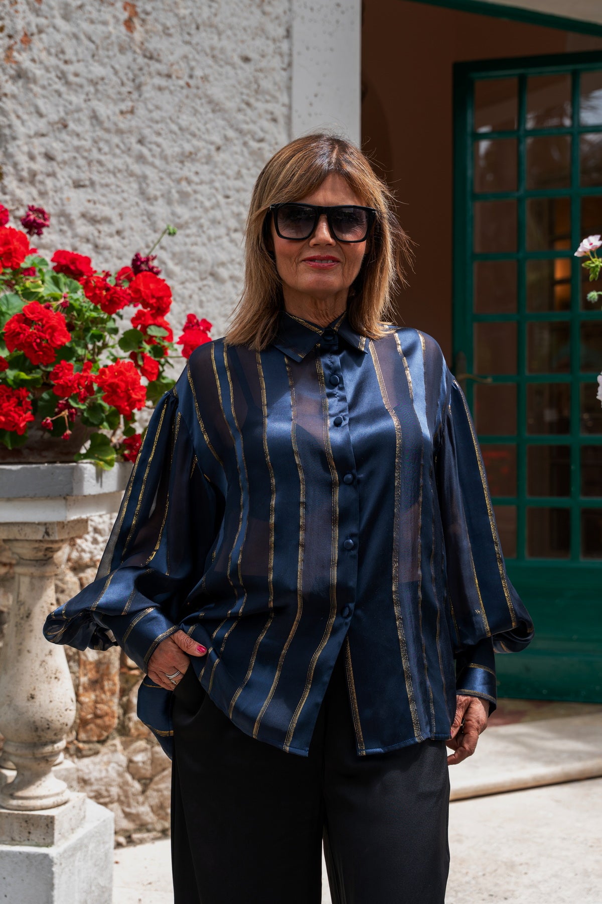 Camicia Ale in Raso di Seta blu